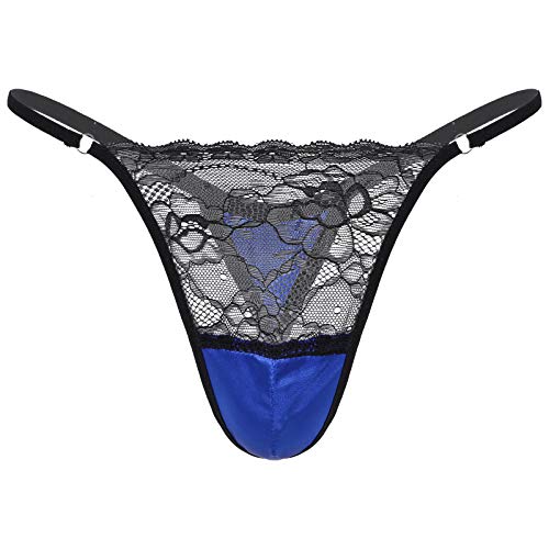 iEFiEL Herren String Tanga Spitze Transparent Reizvolle Low Rise Slips G-String Tanga Erotik Dessous Unterwäsche Atmubgsaktiv Unterhose A Königsblau L von iEFiEL