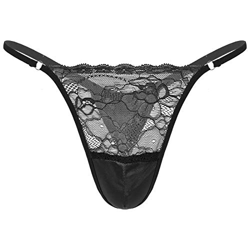 iEFiEL Herren String Tanga Spitze Transparent Reizvolle Low Rise Slips G-String Tanga Erotik Dessous Unterwäsche Atmubgsaktiv Unterhose A Schwarz L von iEFiEL