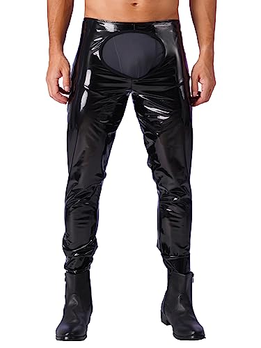 iEFiEL Herren Strumpfhosen Wetlook Glanz Lack-Optik schwarz Leggings Hosen Unterwäsche Ouvert-Pants M L XL XXL Schwarz B L von iEFiEL