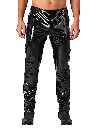 iEFiEL Herren Strumpfhosen Wetlook Glanz Lack-Optik schwarz Leggings Hosen Unterwäsche Ouvert-Pants M L XL XXL Xa Schwarz 3XL von iEFiEL