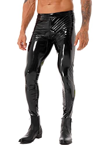 iEFiEL Herren Strumpfhosen Wetlook Glanz schwarz Leggings Lack-Optik Enge Hosen Unterwäsche Pants S-4XL Schwarz Stil C XL von iEFiEL