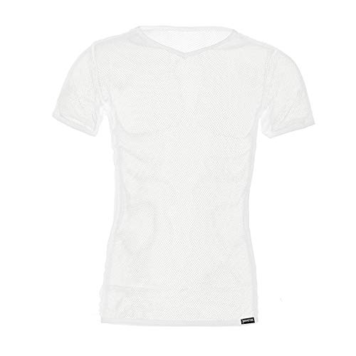 iEFiEL Herren Top T-Shirt Kurzarm Netzhemd Unterhemd Erotik Guywear Dessous Transparent (L, Weiß) von iEFiEL
