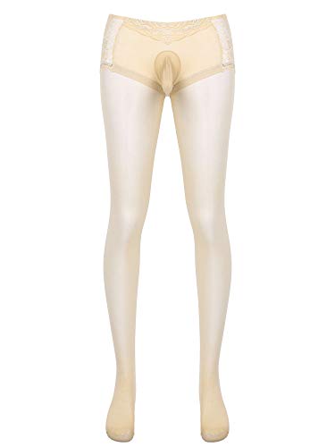 iEFiEL Herren Transparent Nylon Strumpfhose Männer Lang Unterhose Unterwäsche Herren Leggings Pants Hosen Durchgehendem Body L XL 2XL Nude 2XL von iEFiEL