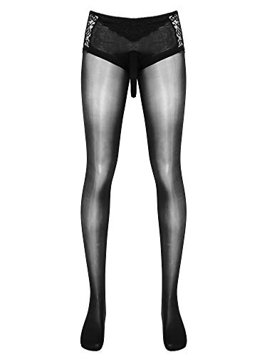 iEFiEL Herren Transparent Nylon Strumpfhose Männer Lang Unterhose Unterwäsche Herren Leggings Pants Hosen Durchgehendem Body L XL 2XL Schwarz XL von iEFiEL