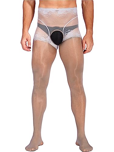 iEFiEL Herren Transparent Nylon Strumpfhose Männer Lang Unterhose Unterwäsche Herren Leggings Pants Hosen Durchgehendem Body L XL 2XL X Grau A XL von iEFiEL