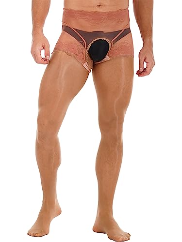 iEFiEL Herren Transparent Nylon Strumpfhose Männer Lang Unterhose Unterwäsche Herren Leggings Pants Hosen Durchgehendem Body L XL 2XL X Kaffee A XL von iEFiEL