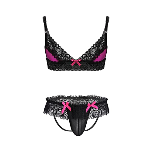 iEFiEL Herren Unterwäsche Set BH Spitze String Tanga Sissy Dessous Büstenhalter Männer Reizwäsche - Dekolleté für jeden Mann X Rose Rüschen L iEFiEL Herren Unterwäsche Set BH Spitze String Tanga Sissy Dessous Büstenhalter Männer Reizwäsche - Dekolleté für jeden Mann X Rose Rüschen L von iEFiEL
