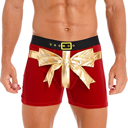 iEFiEL Herren Weihnachten Boxer Shorts Christmas Motiv Boxershorts Lustig Unterwäsche Weihnachtsmann Kostüm Nikolaus Geschenk für Männer Z Rot 3XL von iEFiEL