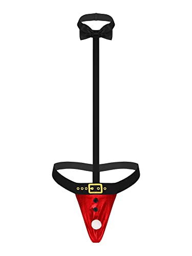 iEFiEL Herren Weihnachten Unterhose Lustig Body Männer Mankini String Tanga Wrestling Singlet Bodysuit Weihnachts Geschenkidee Rot Gentleman Wetlook XXL von iEFiEL