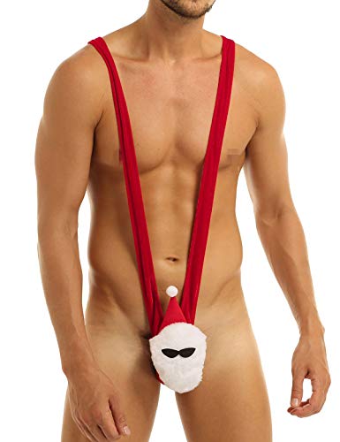 iEFiEL Herren Weihnachten Unterhose Lustig Body Männer Mankini String Tanga Wrestling Singlet Bodysuit Weihnachts Geschenkidee Rot M von iEFiEL