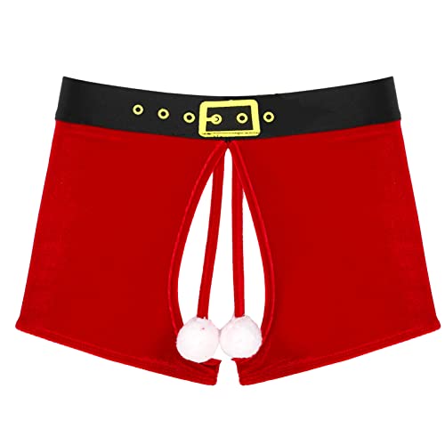 iEFiEL Herren Weihnachten Unterwäsche Boxer Samt Unterhose Männer Boxershorts Trunks M-2XL Y Rot Offen L von iEFiEL