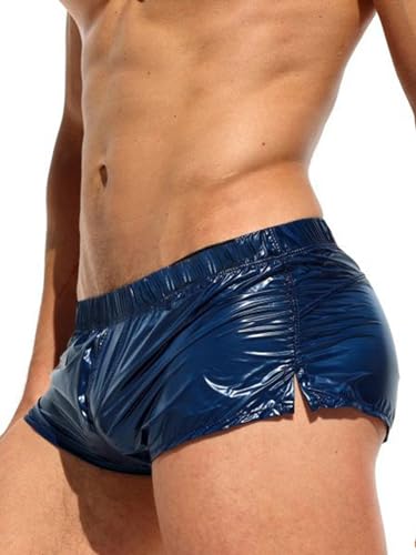 iEFiEL Herren Wetlook Boxershort Leder-Optik Unterhose Boxer Breifs Trunk Männer Reizwäsche Bademode Schwarz Y Navy blau L von iEFiEL