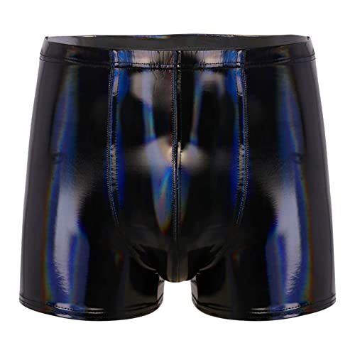 iEFiEL Herren Wetlook Boxershorts Lackleder Unterhose mit Elastischer Bund Slip Kurz Pants glänzend Unterwäsche Black B L von iEFiEL