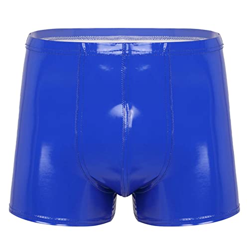 iEFiEL Herren Wetlook Boxershorts Lackleder Unterhose mit Elastischer Bund Slip Kurz Pants glänzend Unterwäsche Blau A L von iEFiEL