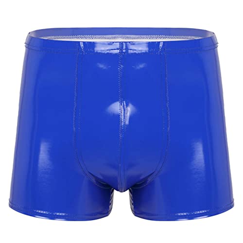 iEFiEL Herren Wetlook Boxershorts Lackleder Unterhose mit Elastischer Bund Slip Kurz Pants glänzend Unterwäsche Blau A XXL von iEFiEL