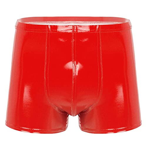 iEFiEL Herren Wetlook Boxershorts Lackleder Unterhose mit Elastischer Bund Slip Kurz Pants glänzend Unterwäsche Rot A 4XL von iEFiEL