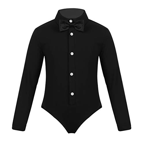 iEFiEL Jungen Ballett Trikot Latein Tanz Body Leotards Overall Kinder Gentleman Anzug Hemd Bluse Body mit Fliege Schwarz 140 von iEFiEL