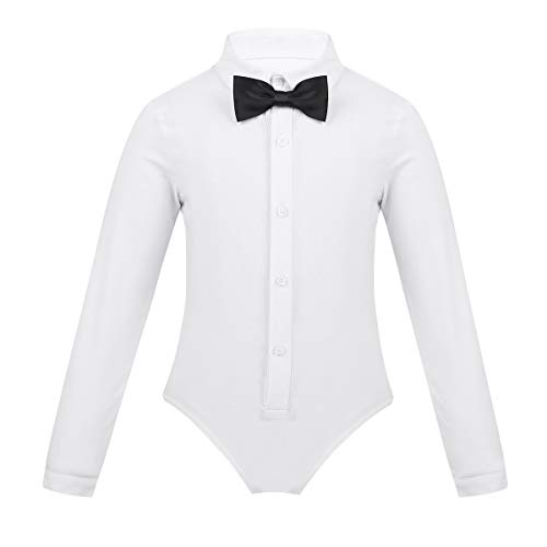 iEFiEL Jungen Ballett Trikot Latein Tanz Body Leotards Overall Kinder Gentleman Anzug Hemd Bluse Body mit Fliege Weiß 116 von iEFiEL