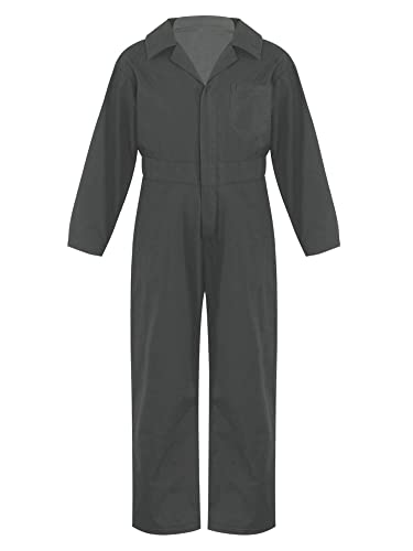 iEFiEL Jungen Mädchen Mechaniker Kostüm Klempner Overall Langarm Jumpsuit Bankräuber Kostüm Kinder für Fasching Arbeitsoverall Maleranzug Grau 158-164 von iEFiEL