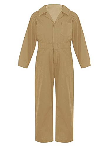 iEFiEL Jungen Mädchen Mechaniker Kostüm Klempner Overall Langarm Jumpsuit Bankräuber Kostüm Kinder für Fasching Arbeitsoverall Maleranzug Khaki 134-140 von iEFiEL