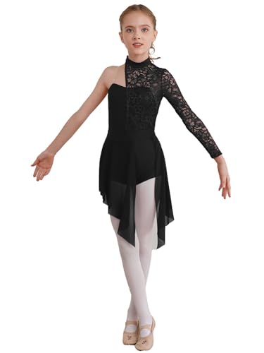 iEFiEL Kinder Ballettanzug Mädchen Ballett Tanzkleid mit Asymmetrisch Röckchen Tütü Spaghetti-Träger Kleider Latein Ballett Samba X Schwarz 146-152 von iEFiEL