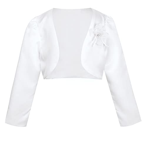 iEFiEL Kinder Bolero Schulterjacke Jäckchen Mädchen Bolero Jacke Festlich - Langarm Weiß Ivory zum Kommunionkleid Taufkleid Weiß 110-116 von iEFiEL