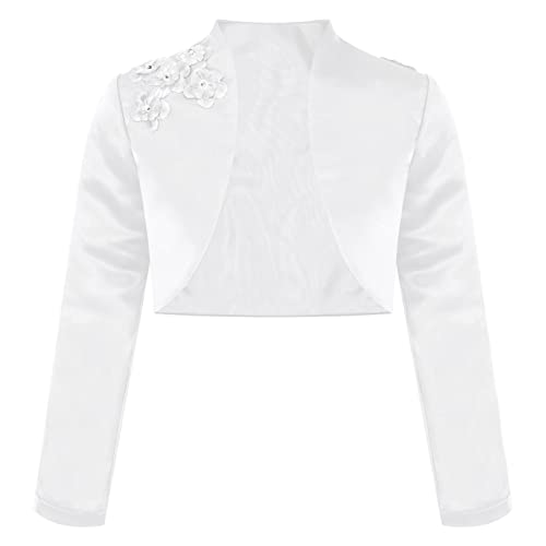 iEFiEL Kinder Bolero Schulterjacke Jäckchen Mädchen Bolero Jacke Festlich - Langarm Weiß Ivory zum Kommunionkleid Taufkleid Wa Weiß 110-116 von iEFiEL