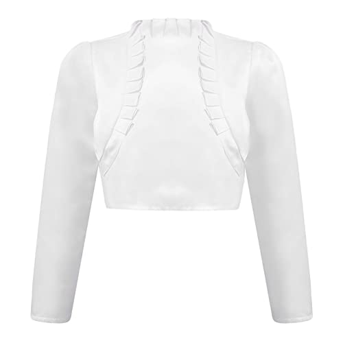 iEFiEL Kinder Bolero Schulterjacke Jäckchen Mädchen Bolero Jacke Festlich - Langarm Weiß Ivory zum Kommunionkleid Taufkleid Wb Weiß 98-104 von iEFiEL