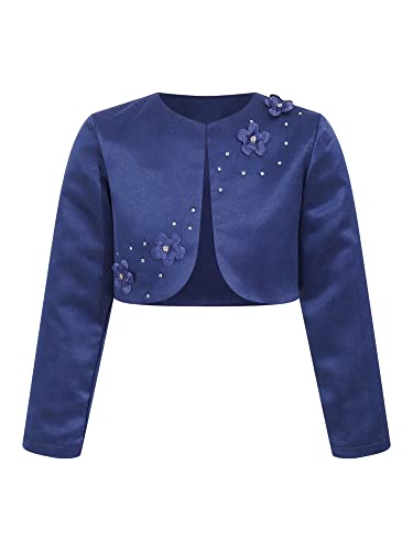 iEFiEL Kinder Bolero Schulterjacke Jäckchen Mädchen Bolero Jacke Festlich - Langarm Weiß Ivory zum Kommunionkleid Taufkleid Yd Navy blau 110-116 von iEFiEL