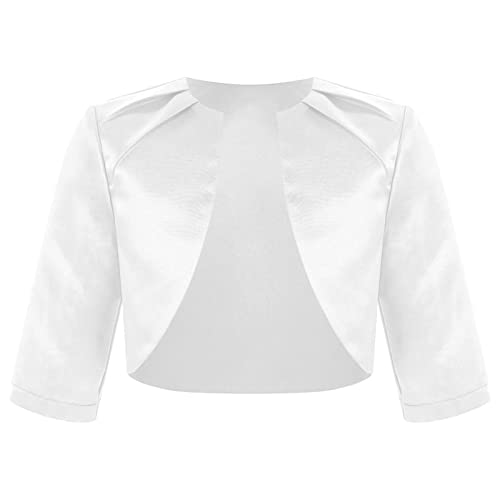 iEFiEL Kinder Bolero Schulterjacke Mädchen Bolero Jacke Festlich ?Jäckchen Langarm Bolerojäckche Top zum Kommunionkleid Taufkleid Y Weiß 134-140 von iEFiEL