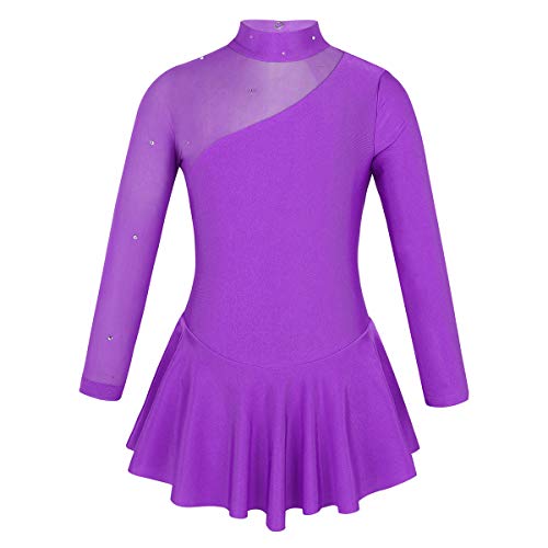 iEFiEL Kinder Mädchen Ballettkleid Eiskunstlauf-Kleid Swing Schaukel Tanzkleid Ballettanzug Langarm Body Trikot Turnanzug gr. 104-176 Violett 140 von iEFiEL