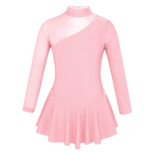 iEFiEL Kinder Mädchen Ballettkleid Eiskunstlauf-Kleid Swing Schaukel Tanzkleid Ballettanzug Langarm Body Trikot Turnanzug gr. 104-176 Perlen Rosa 104 von iEFiEL