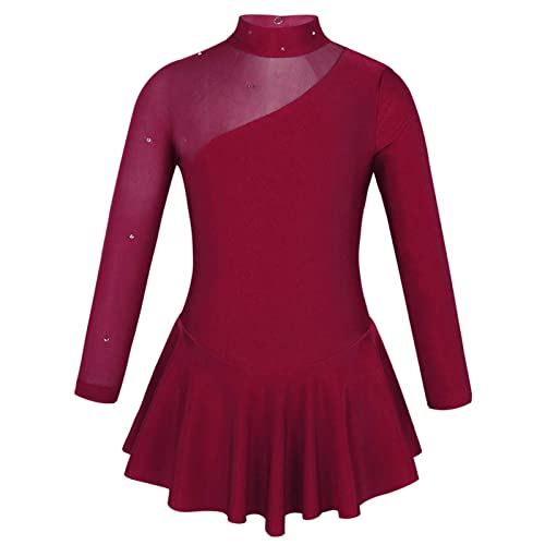 iEFiEL Kinder Mädchen Ballettkleid Eiskunstlauf-Kleid Swing Schaukel Tanzkleid Ballettanzug Langarm Body Trikot Turnanzug gr. 104-176 Rot (Weinrot) 128 von iEFiEL