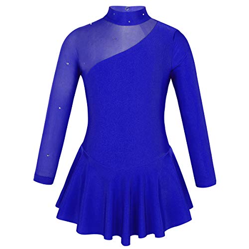 iEFiEL Kinder Mädchen Ballettkleid Eiskunstlauf-Kleid Swing Schaukel Tanzkleid Ballettanzug Langarm Body Trikot Turnanzug gr. 104-176 Royal Blau 128 von iEFiEL