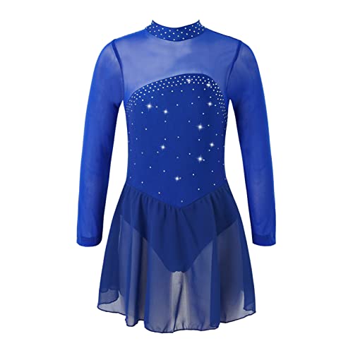 iEFiEL Kinder Mädchen Ballettkleid Eiskunstlauf-Kleid Swing Schaukel Tanzkleid Ballettanzug Langarm Body Trikot Turnanzug gr. 104-176 Wx_ Königsblau 170-176 von iEFiEL