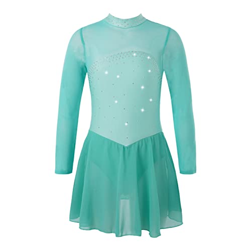 iEFiEL Kinder Mädchen Ballettkleid Eiskunstlauf-Kleid Swing Schaukel Tanzkleid Ballettanzug Langarm Body Trikot Turnanzug gr. 104-176 Wx_ Minzgrün 134-140 von iEFiEL