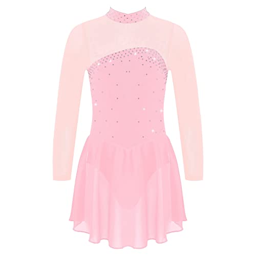 iEFiEL Kinder Mädchen Ballettkleid Eiskunstlauf-Kleid Swing Schaukel Tanzkleid Ballettanzug Langarm Body Trikot Turnanzug gr. 104-176 Wx_ Rosa 134-140 von iEFiEL