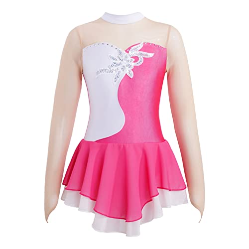 iEFiEL Kinder Mädchen Ballettkleid Eiskunstlauf-Kleid Swing Schaukel Tanzkleid Ballettanzug Langarm Body Trikot Turnanzug gr. 104-176 Xa_ Rosa 134-140 von iEFiEL