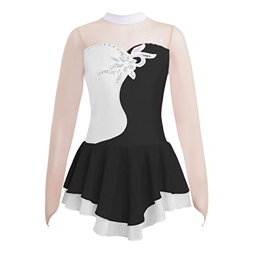 iEFiEL Kinder Mädchen Ballettkleid Eiskunstlauf-Kleid Swing Schaukel Tanzkleid Ballettanzug Langarm Body Trikot Turnanzug gr. 104-176 Xa_ Schwarz 158-164 von iEFiEL