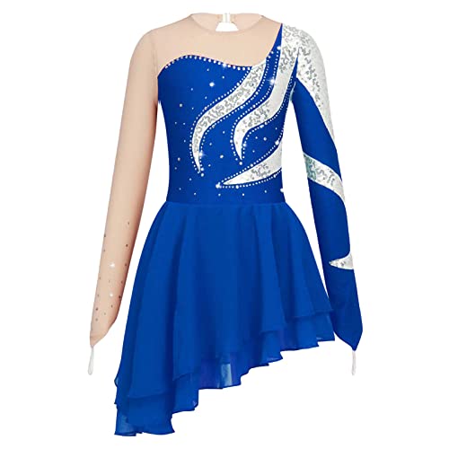 iEFiEL Kinder Mädchen Ballettkleid Eiskunstlauf-Kleid Swing Schaukel Tanzkleid Ballettanzug Langarm Body Trikot Turnanzug gr. 104-176 Z Dunkel Blau 122-128 von iEFiEL