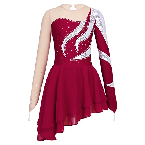 iEFiEL Kinder Mädchen Ballettkleid Eiskunstlauf-Kleid Swing Schaukel Tanzkleid Ballettanzug Langarm Body Trikot Turnanzug gr. 104-176 Z Rot 110-116 von iEFiEL