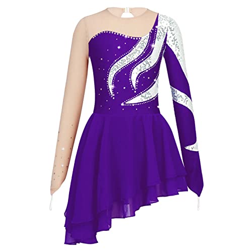 iEFiEL Kinder Mädchen Ballettkleid Eiskunstlauf-Kleid Swing Schaukel Tanzkleid Ballettanzug Langarm Body Trikot Turnanzug gr. 104-176 Z Violett 110-116 von iEFiEL