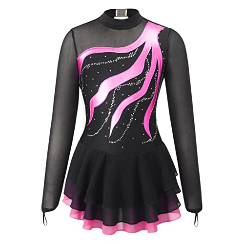 iEFiEL Mädchen Eiskunstlauf Kleider Langarm Glitzer Ballettkleid Swing Kleid Schaukel Tanzkleid Turnanzug Kinder Tanzkostüme Za Rosa 140 von iEFiEL