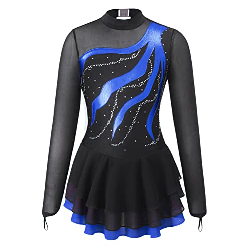 iEFiEL Mädchen Eiskunstlauf Kleider Langarm Glitzer Ballettkleid Swing Kleid Schaukel Tanzkleid Turnanzug Kinder Tanzkostüme Za Royal Blau 152 von iEFiEL