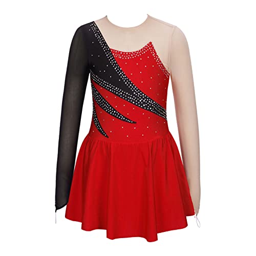 iEFiEL Mädchen Eiskunstlauf Kleider Langarm Glitzer Ballettkleid Swing Kleid Schaukel Tanzkleid Turnanzug Kinder Tanzkostüme Zb Rot 164 von iEFiEL