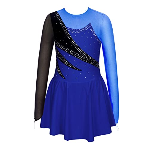 iEFiEL Mädchen Eiskunstlauf Kleider Langarm Glitzer Ballettkleid Swing Kleid Schaukel Tanzkleid Turnanzug Kinder Tanzkostüme Zb Royal Blau 128 von iEFiEL