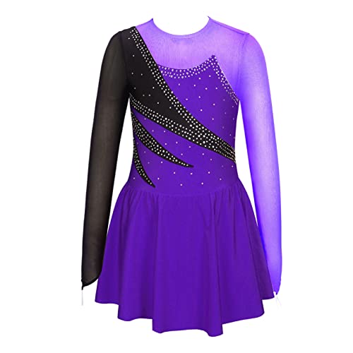 iEFiEL Mädchen Eiskunstlauf Kleider Langarm Glitzer Ballettkleid Swing Kleid Schaukel Tanzkleid Turnanzug Kinder Tanzkostüme Zb Violett 116 von iEFiEL