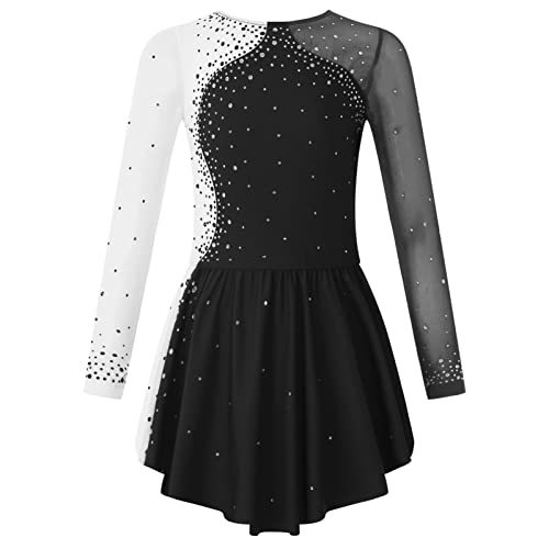 iEFiEL Mädchen Eiskunstlauf Kleider Langarm Glitzer Ballettkleid Swing Kleid Schaukel Tanzkleid Turnanzug Kinder Tanzkostüme Zd Schwarz 170 von iEFiEL