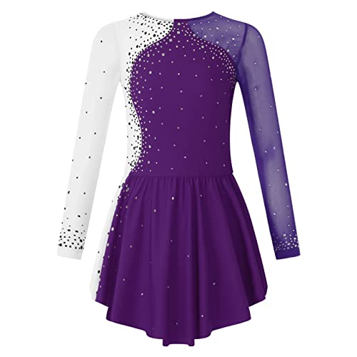 iEFiEL Mädchen Eiskunstlauf Kleider Langarm Glitzer Ballettkleid Swing Kleid Schaukel Tanzkleid Turnanzug Kinder Tanzkostüme Zd Violett 164 von iEFiEL