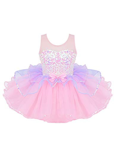 iEFiEL Kinder Mädchen Glitzer Ballettkleid Prinzessin Meerjungfrau Kleid Tutu Pailletten Ballett Trikot Tanz-Kostüm Party Performance Bekleidung Rosa 122-128 von iEFiEL